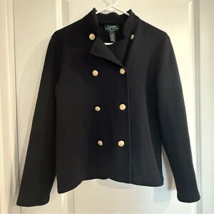Ralph Lauren Merino Wool Navy Blue Gold Button Sweater Jacket- Petite Medium